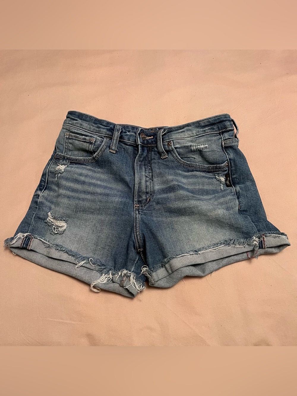 Silver Jeans Rolled Cuff Distressed High Rise Denim Beau Shorts - Blue Size 27